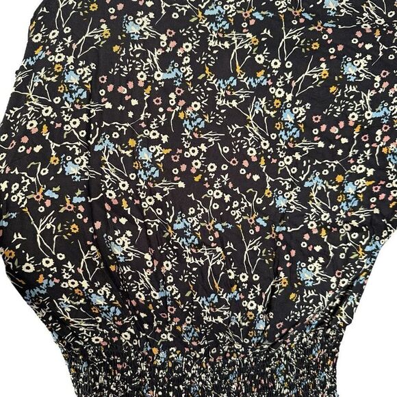 NWT Jessica Simpson Smocked Floral Print Button Front Dress Black - Picture 6 of 7